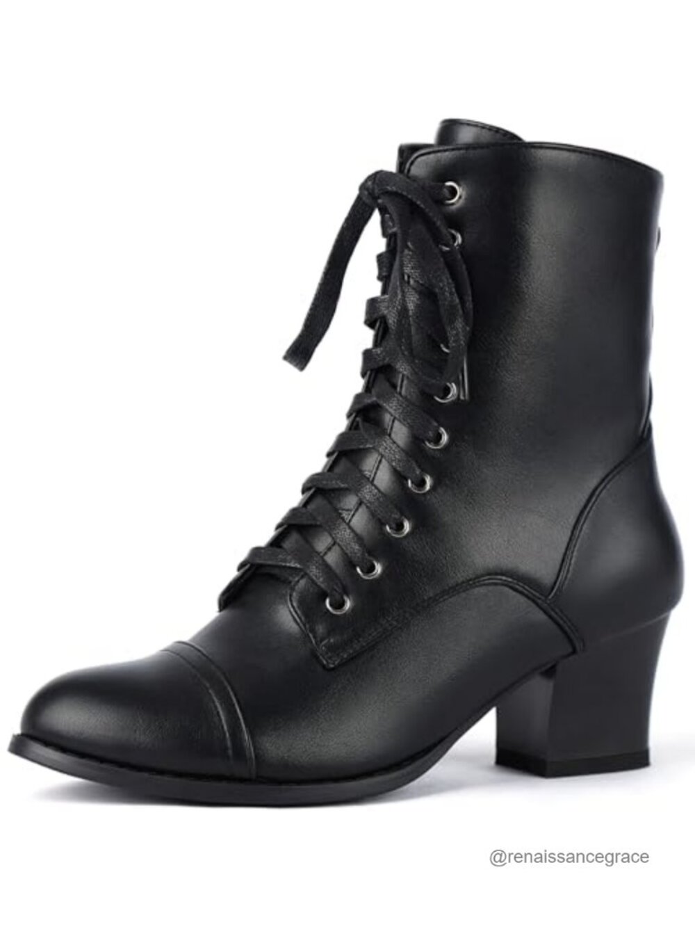 Victorian Lace Up Ankle Boots Women Gothic Steampunk Block Heel Side Zip Faux